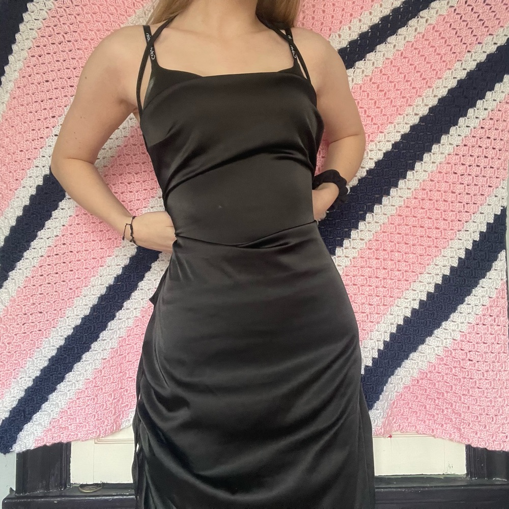 Jcpenney Black Silk open CrossBack Dress